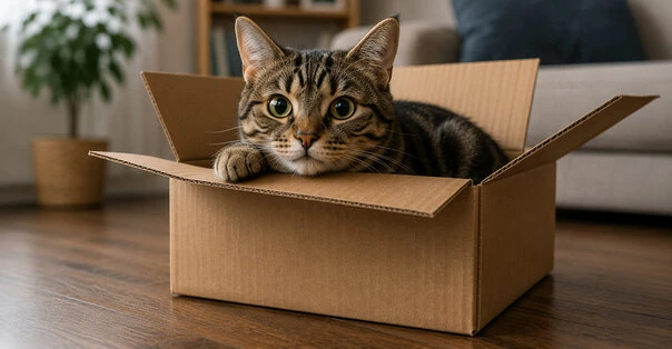 Gatti e scatole di cartone